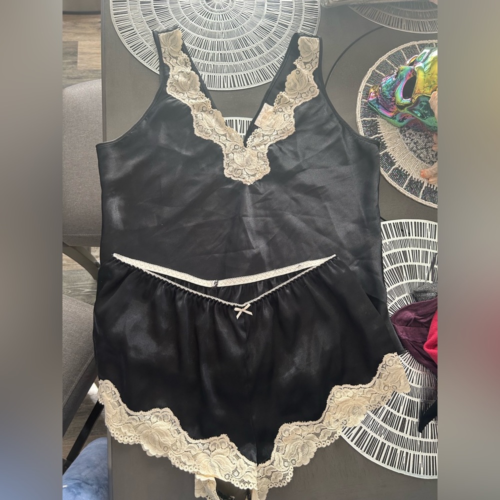 Black satin pajamas
